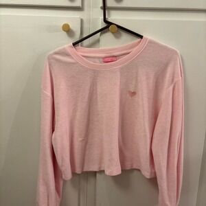 Stoney Clover Lane Pink Heart Embroidered Crewneck Sweatshirt Womens Size Medium